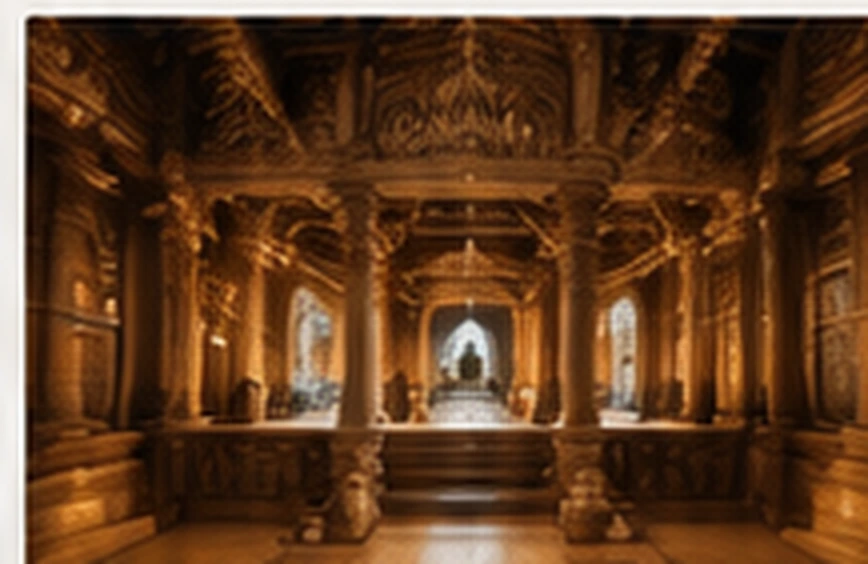 Traditional sacred wooden interior visual
